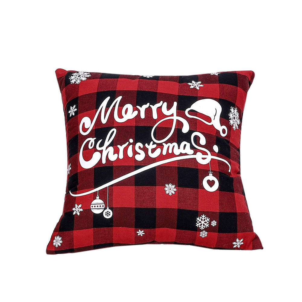 Christmas decoration red linen checkered Christmas square pillow cover sofa cushion cover without pillow core