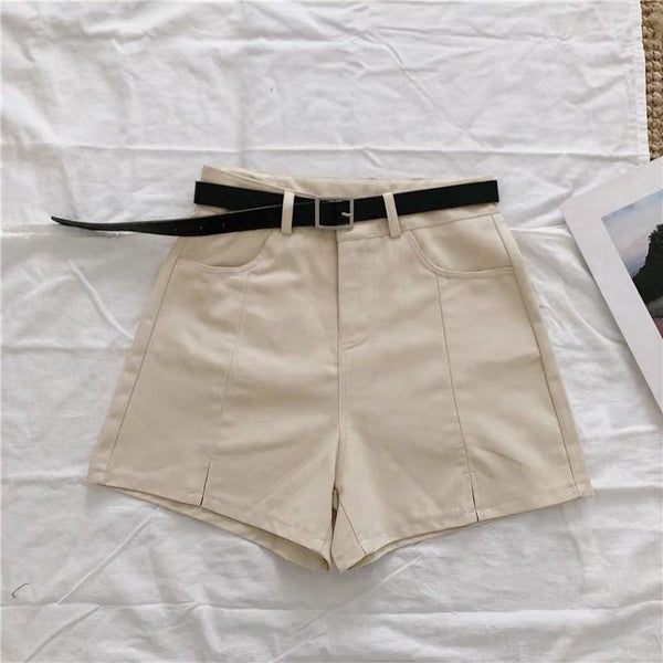 High Waist Solid Color Wide Leg Casual Shorts for Women