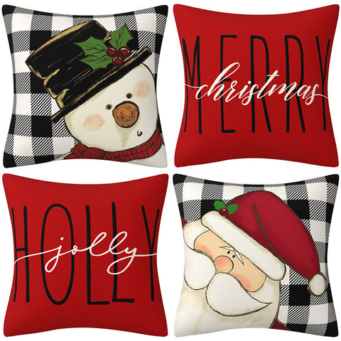 Christmas Snowman Pillow Cover, Big Red Snowman Printed Cushion Cover, Decorative Sofa Cover, Home Furnishings