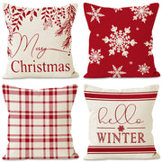 Christmas Snowflake Pillow Cover Linen Checkered Letter Printed Pillow Cover Christmas Theme Cushion Cover