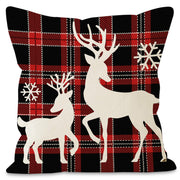 New Christmas Snowflake Grid Pillow Cover Linen Christmas Deer Print Pillow Cover Holiday Sofa Decorative Cushion