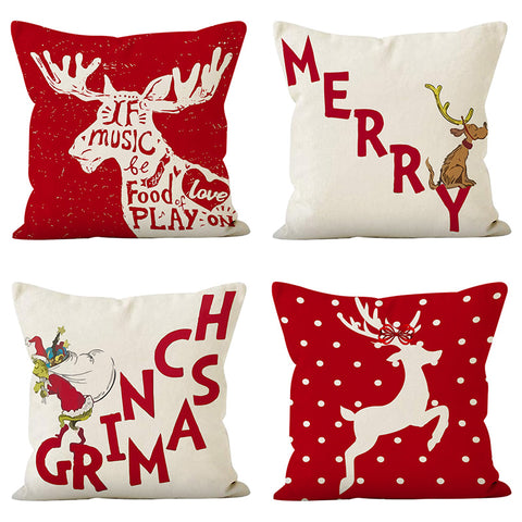 Christmas deer print pillow cover linen pillowcase holiday sofa cushion waist pillowcase home
