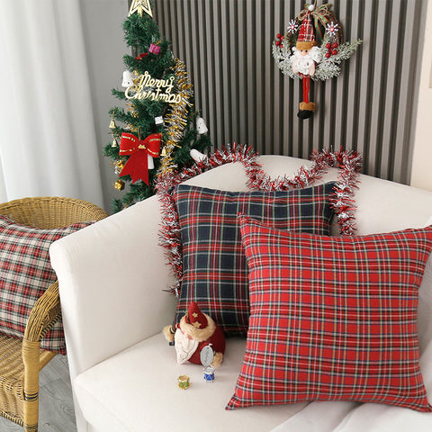 Christmas Grid Pillow Cover Bedhead Bed Bedside Sofa Living Room Cushion