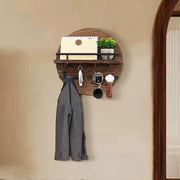 Wall Mounted Retro Wooden Shelf Round Floating Shelf Storage Rack Solid Wood Entryway Decorative Rack Hallway Key Holder