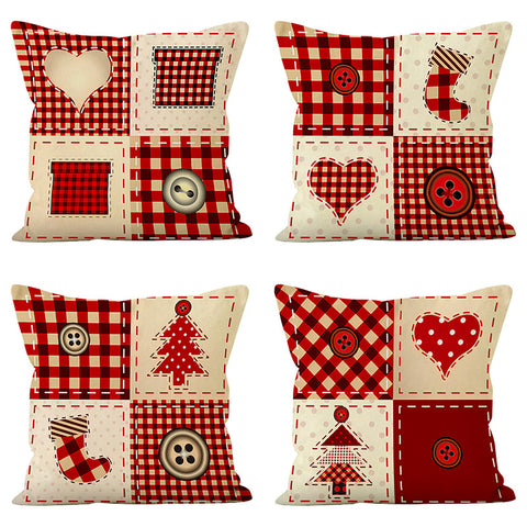 Christmas tree checkered pillow cover linen Christmas socks striped printed pillowcase for holidays