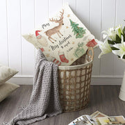 Christmas Socks Printed Pillow Cover Christmas Reindeer Linen Pillowcase Living Room Bedroom Decoration