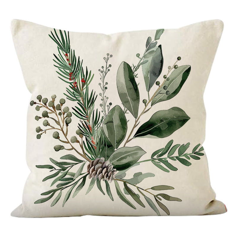 Christmas Pillow Cover Linen Pinecone Printed Cushion Cover Home Sofa Decoration