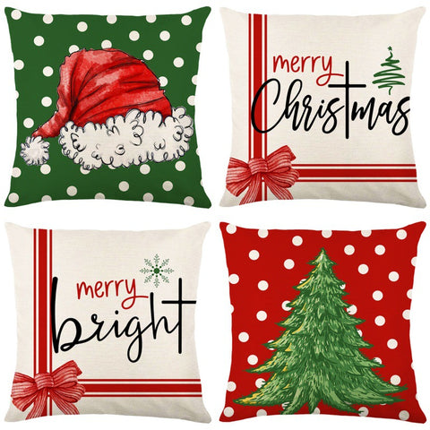 Christmas Pillow Cover Linen Printed Home Living Room Sofa Pillowcase Christmas Tree Cushion