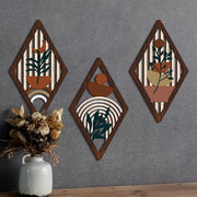 Bohemian Wooden Hollow Pendant Plant Flower Decoration Set Rustic Countryside Style Wall Hanging Decor