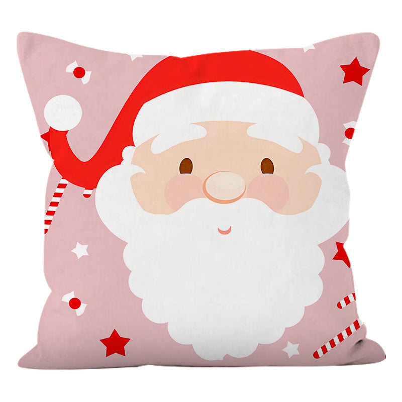 Cartoon Santa Claus Pillow Cover Super Soft Printed Pillow Cover Living Room Bedroom Holiday Cushion Cover