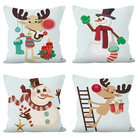 Christmas reindeer print pillow cover holiday snowman super soft pillowcase living room sofa decoration cushion