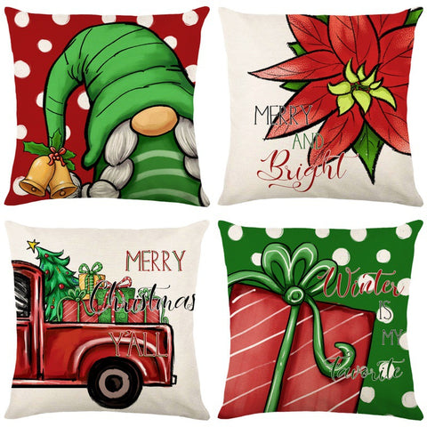 Christmas Pillow Cover Linen Printed Living Room Home Sofa Cushion Cover