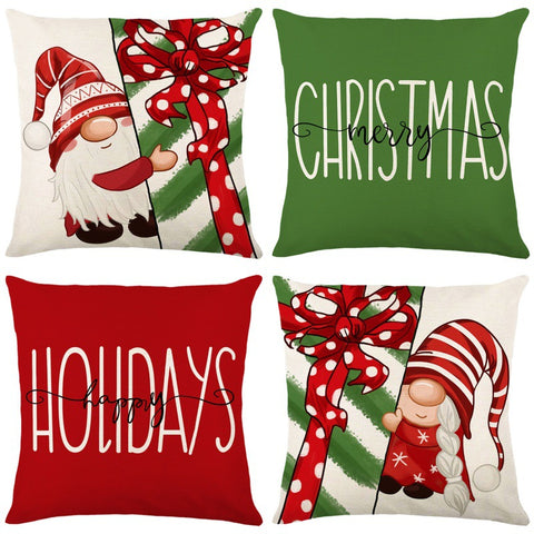 Santa Claus Linen Printed Pillow Cover Home Living Room Sofa Cushion Cover Bedroom