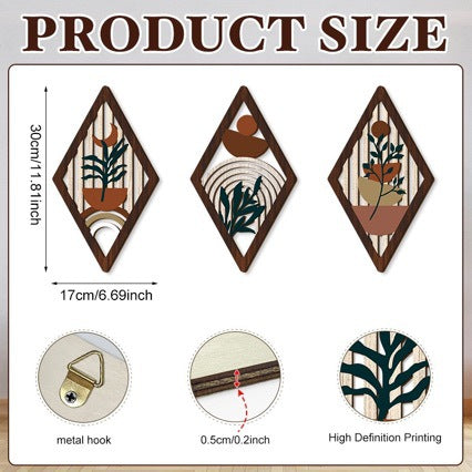 Bohemian Wooden Hollow Pendant Plant Flower Decoration Set Rustic Countryside Style Wall Hanging Decor