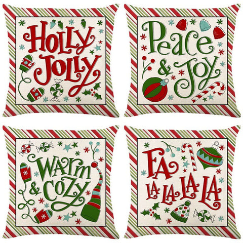 Christmas striped pillow cover letter printed linen home living room sofa cushion cover backrest